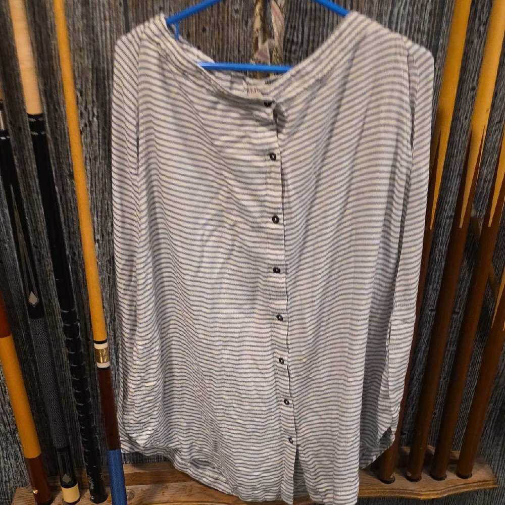 Merona Dark Grey and White Striped Midi Skirt